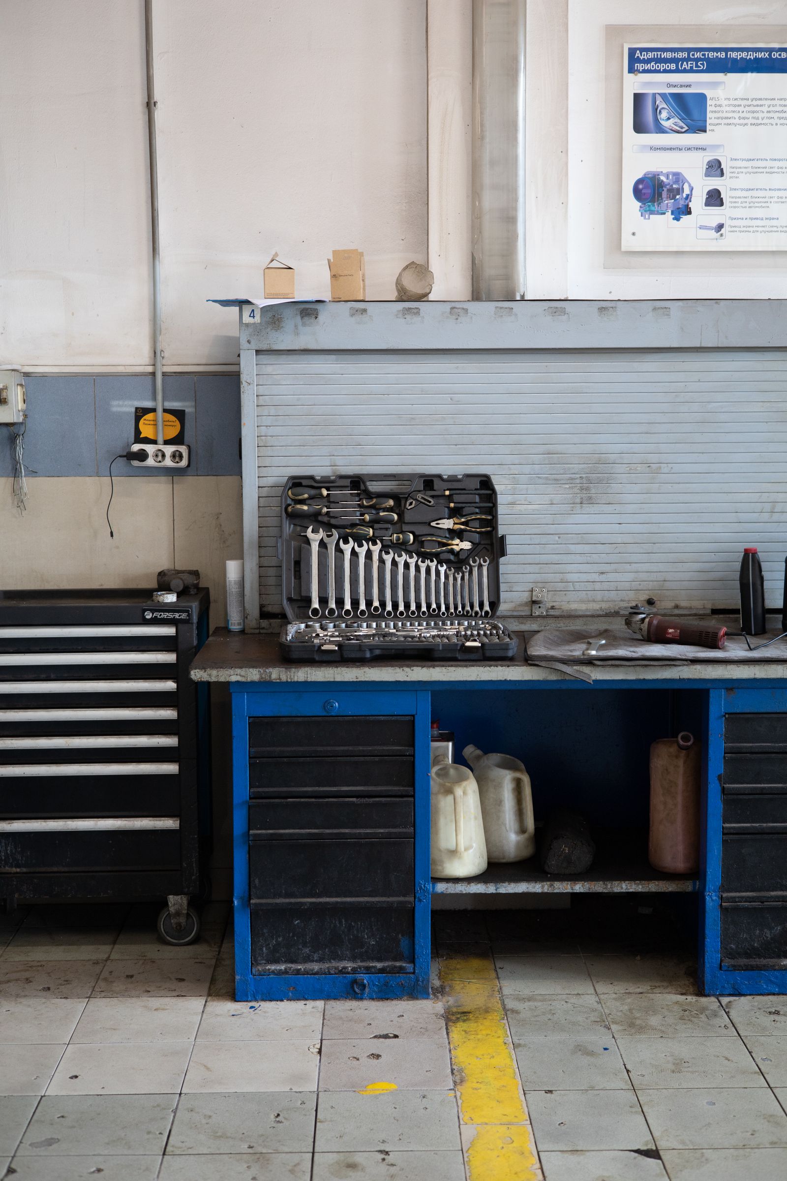 Garage Pro Signature workbench and cabinet run set up as a functional home workshop